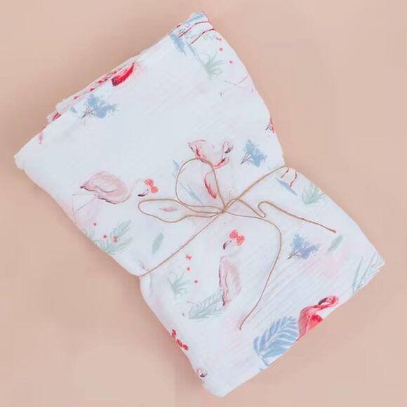 100% cotton Muslin Swaddle blankets Nature Flamingo print - Picture 1 of 1